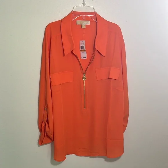 Michael Kors Orange Long Sleeve Collar Blouse - Picture 1 of 7